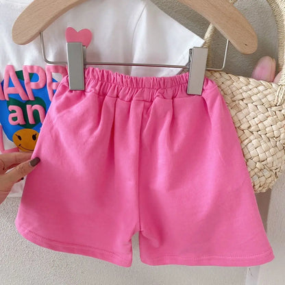 Girls Short-sleeved T-shirt Set 2023 Summer New Casual Letter Printed T-shirt Shorts Two-piece Children's Baby Clothes Set