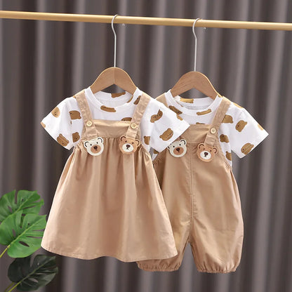 New Summer Baby Girls Clothes Suit Children Boys Cartoon T-Shirt Strap Shorts 2Pcs/Sets Toddler Casual Costume Kids Tracksuits