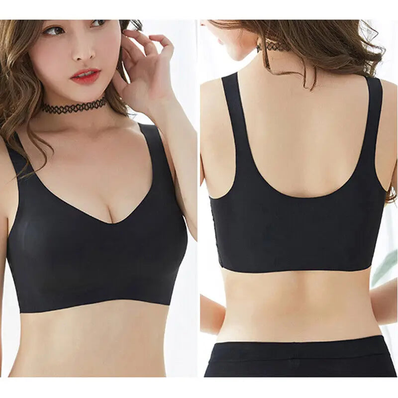 Women Seamless Ice Silk Bra Removable Chest Pad Lifting Bralette Underwear No Steel Ring Breathable Push Up Yoga Vest Bras