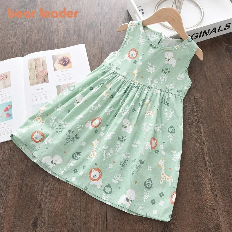 Bear Leader Summer Girls Dress Casual Princess Dresses Sleeveless Print Flower Costumes Kids Vestidos Cotton Floral Dress 2-7Y