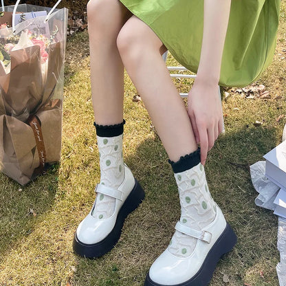 Five Pairs of Women's Forest Plants Flowers Spring and Autumn Fashion Retro College Style Cute and Interesting Mid Tube Socks