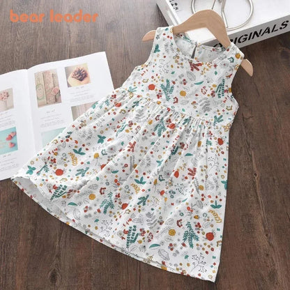 Bear Leader Summer Girls Dress Casual Princess Dresses Sleeveless Print Flower Costumes Kids Vestidos Cotton Floral Dress 2-7Y